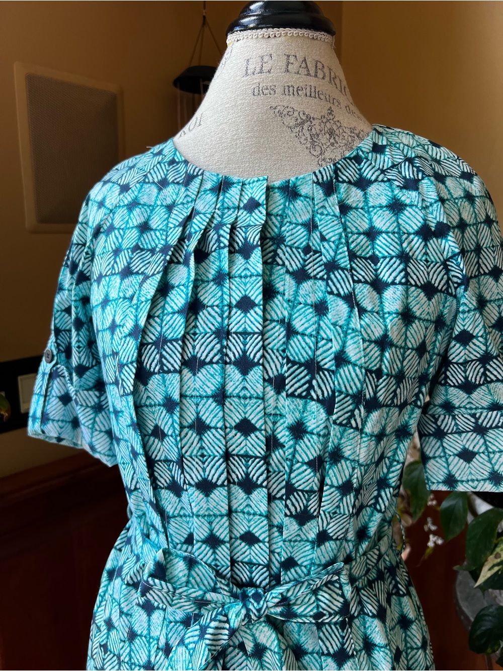 Brooks Brothers 346 NWT Teal Geometric Print Dress with Tie Waist Women’s 6 - Picture 2 of 9